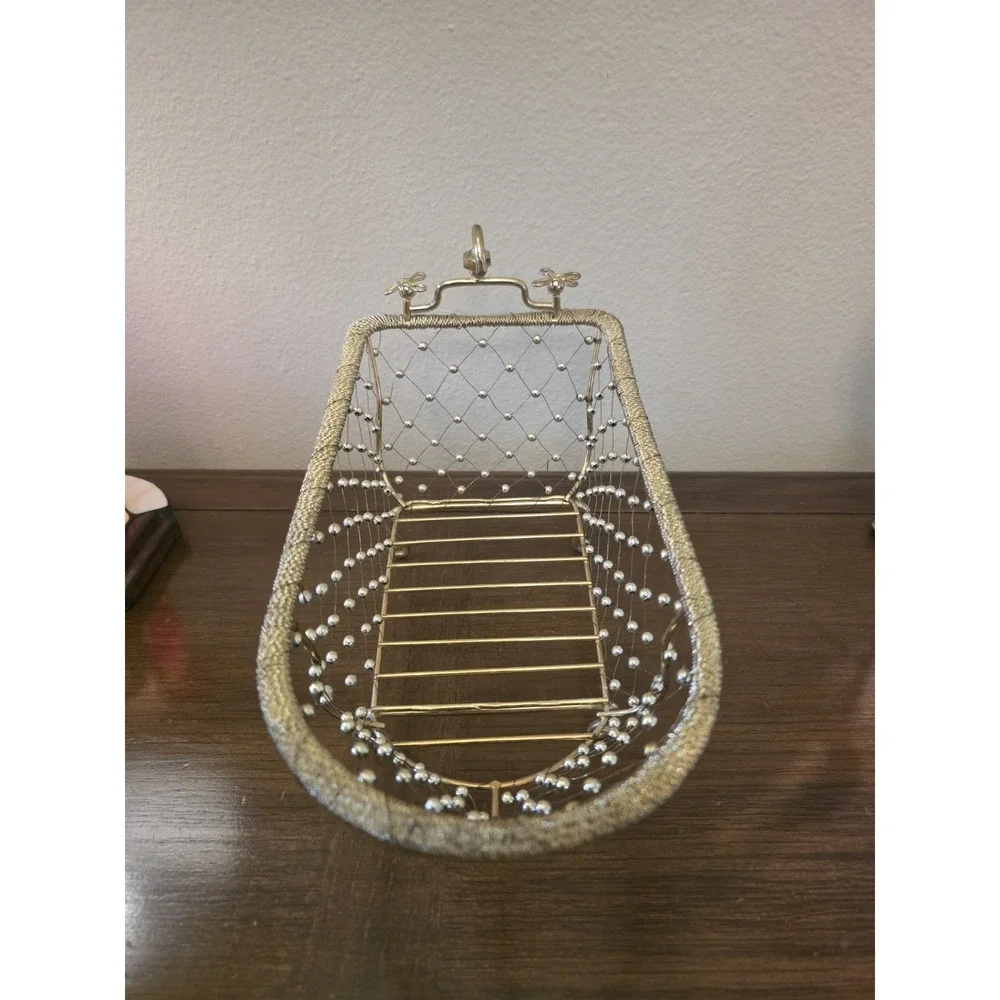 Gold Wire Beaded Clawfoot Bathtub Basket Bathroom Vanity Caddy Towel Soap Holder